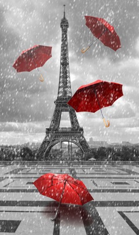 башня, зонты красные