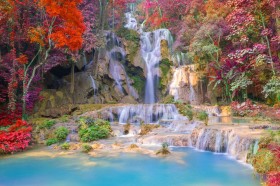 водопад с красочными деревьями