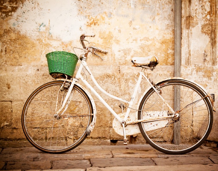 велосипед, зеленая корзина